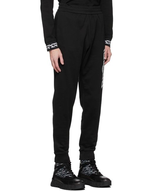 Versace Black Greca Detailed Jersey Knitted Track Pants for men