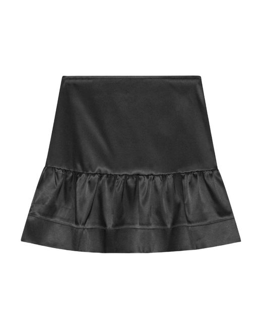 Ganni Black Double Satin Flounce Mini Skirt