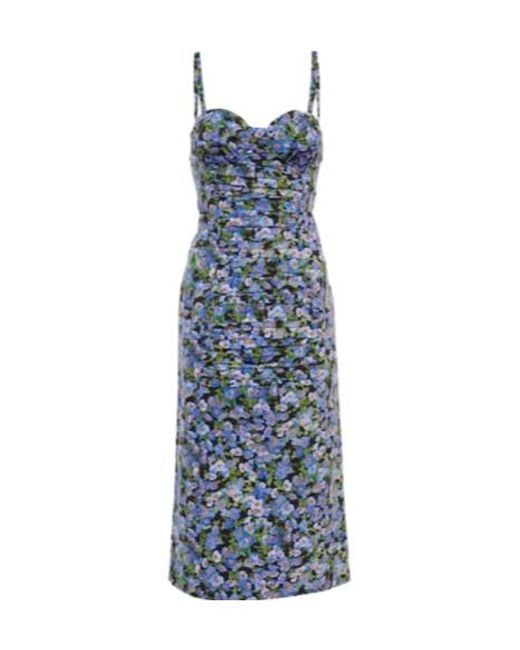 Carolina Herrera Blue Printed Cotton Blend Midi Dress