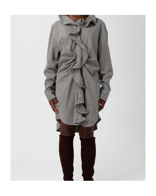 MSGM Gray Abito Ruffle Detailed Mini Dress