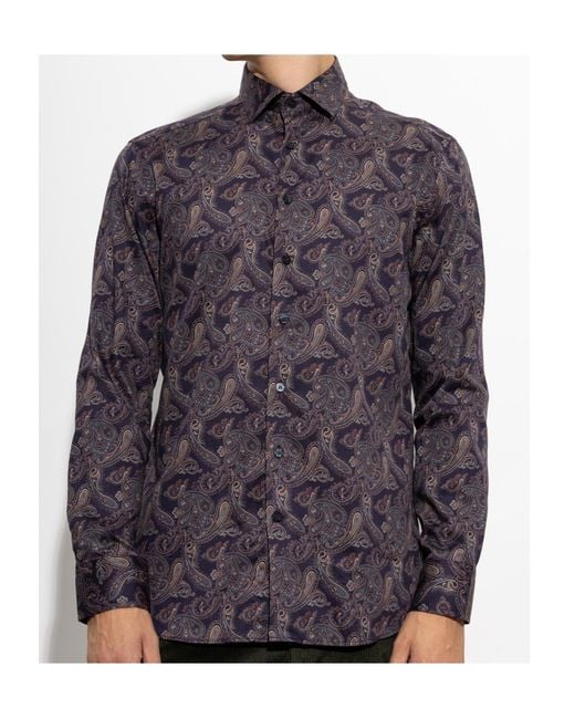 Etro Blue Collared Long-Sleeved Shirt for men
