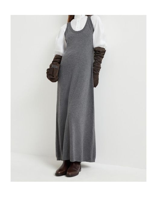 Brunello Cucinelli Gray Round-Neck Knit Dress