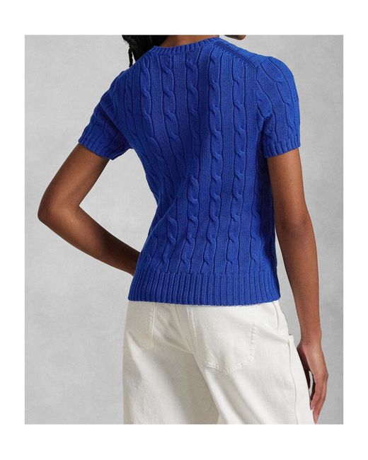 Polo Ralph Lauren Blue Logo Embroidered Cable-Knit Crewneck Top