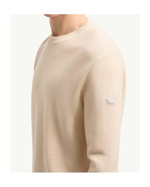 Moncler White Logo Patch Crewneck Jumper for men