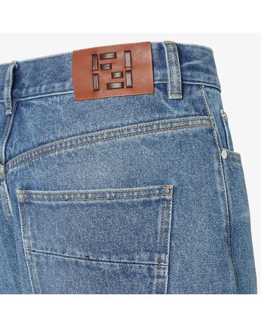 Fendi Blue Logo-Patch Straight-Leg Jeans for men