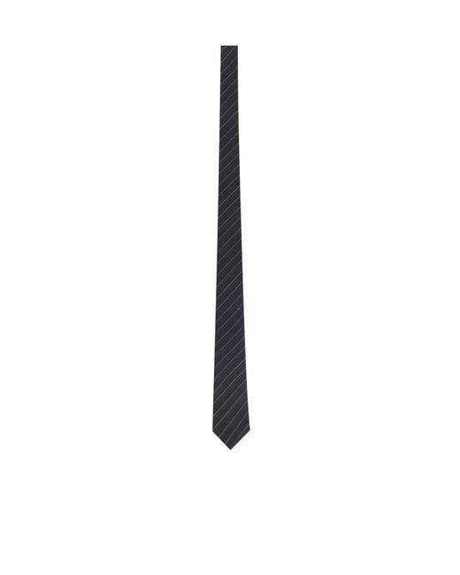 Saint Laurent White Striped Logo Patch Tie for men