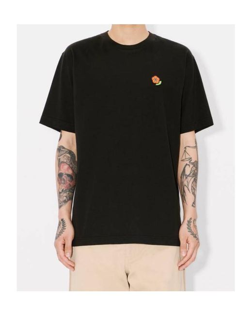 KENZO Black Pop-Embroidered T-Shirt for men