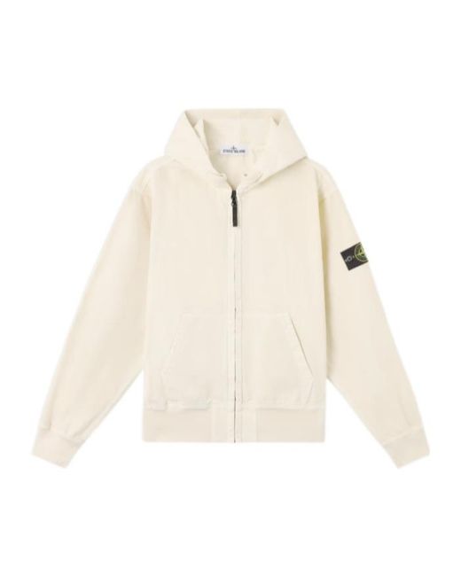 Stone Island White Oversized Fit Hooded Zip-Up Sweatshirt for men