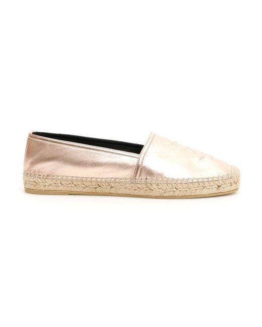 Saint Laurent Natural Metallic Logo Genuine Leather Straw Shoes