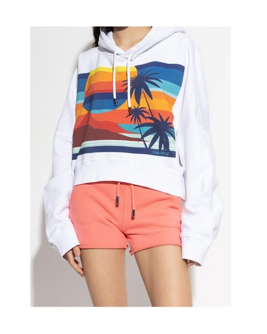 DSquared² White Summer Lovers Onion Cropped Fit Hoodie