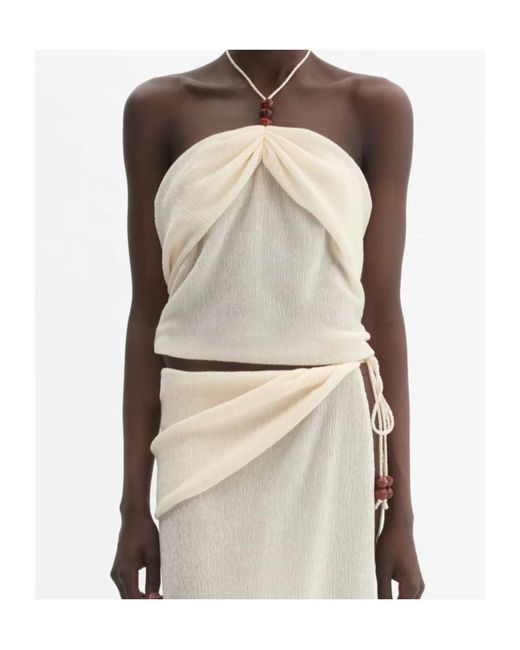 Magda Butrym Natural Draped Halterneck Top With Beads