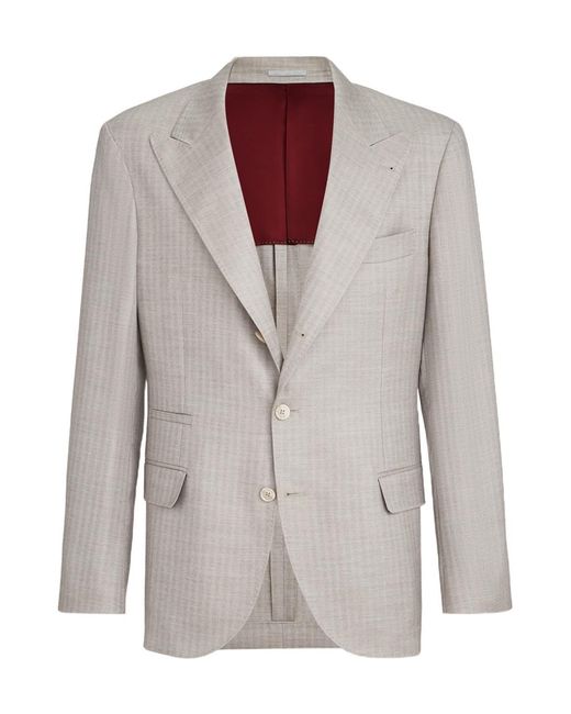 Brunello Cucinelli Multicolor Cashmere And Silk Chevron Deconstructed Blazer With Peak Lapels for men