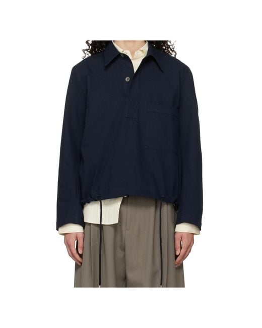 Studio Nicholson Blue Drawcord-Hem Chest-Pocket Shirt for men