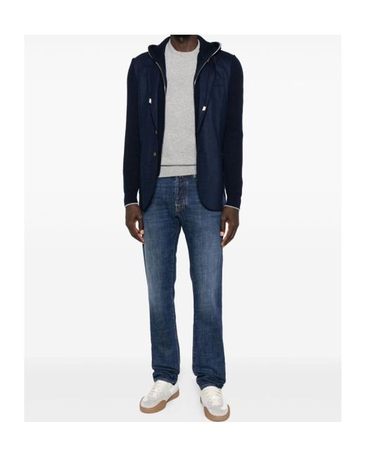 Eleventy Blue Ribbed Hooded Jacket for men