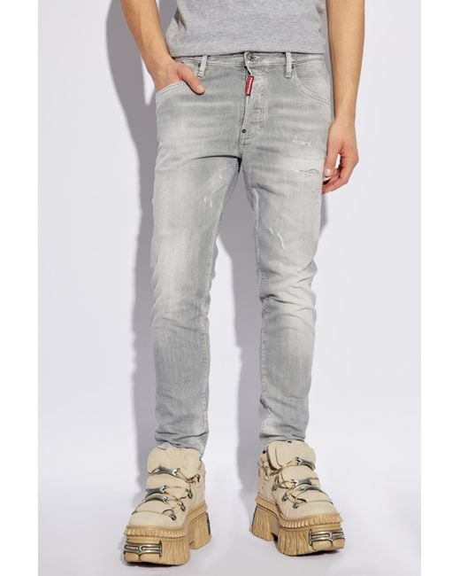 DSquared² Gray Skater Distressed Skinny Jeans for men