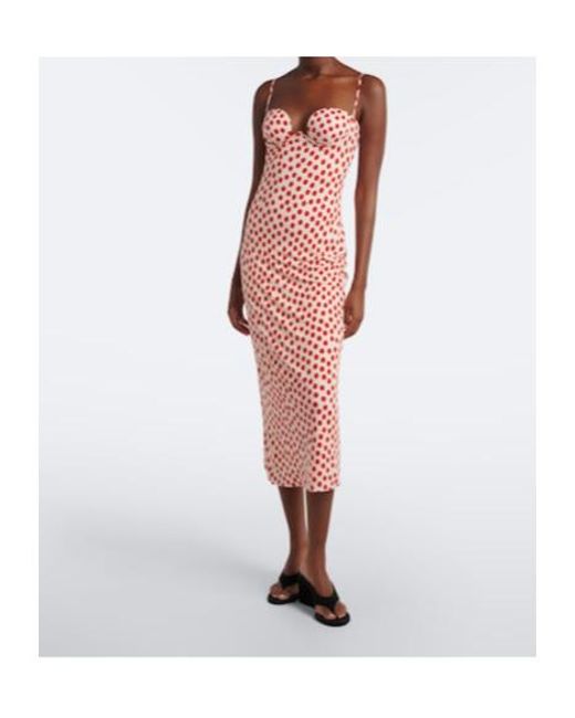 Alaïa Red Polka-Dot Jersey Midi Dress