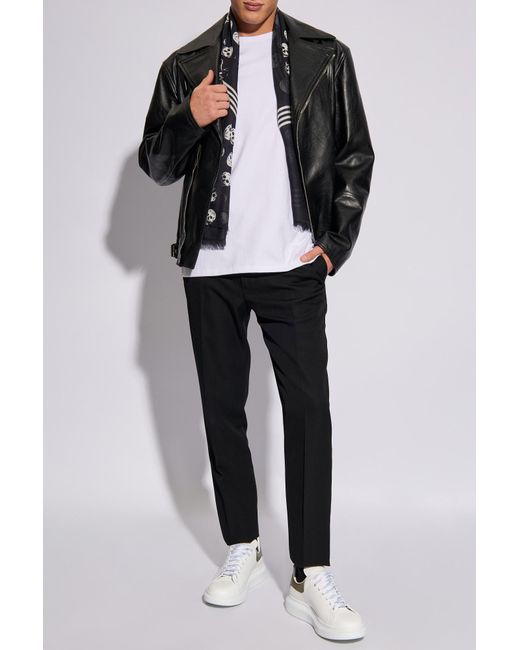 McQueen Black Wool Pleat-Front Trousers for men