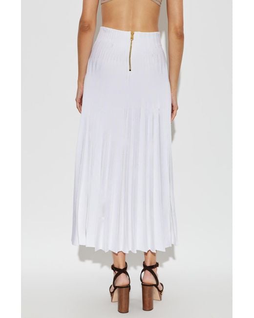 Balmain White Elastic Waist Midi Skirt