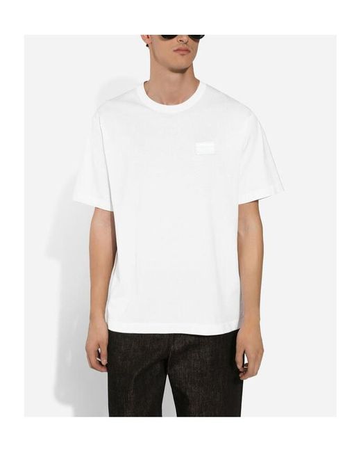 Dolce & Gabbana White Branded Tag Crewneck T-Shirt for men