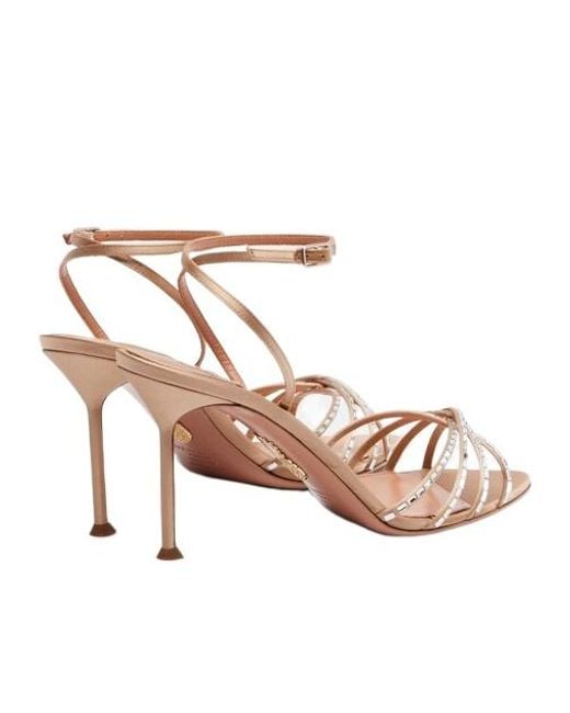 Aquazzura Pink Embellished Satin Sandals