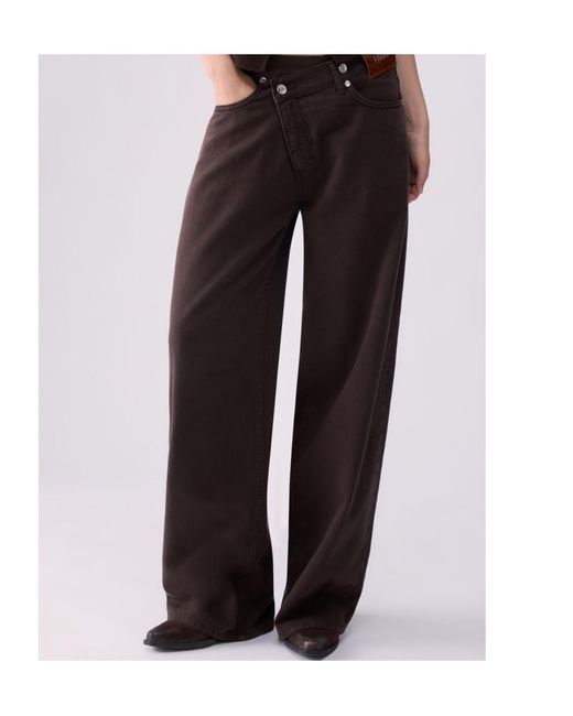 Liu Jo Brown Straight Trousers With Asymmetrical Waistband