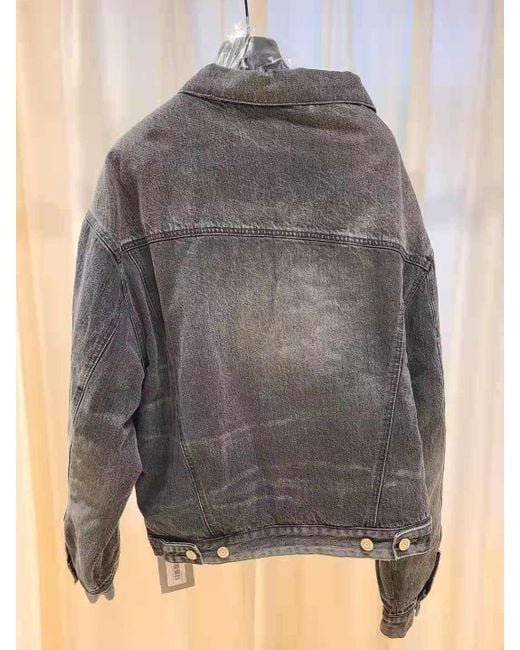 Balenciaga Gray Lapel Button Denim Jacket for men