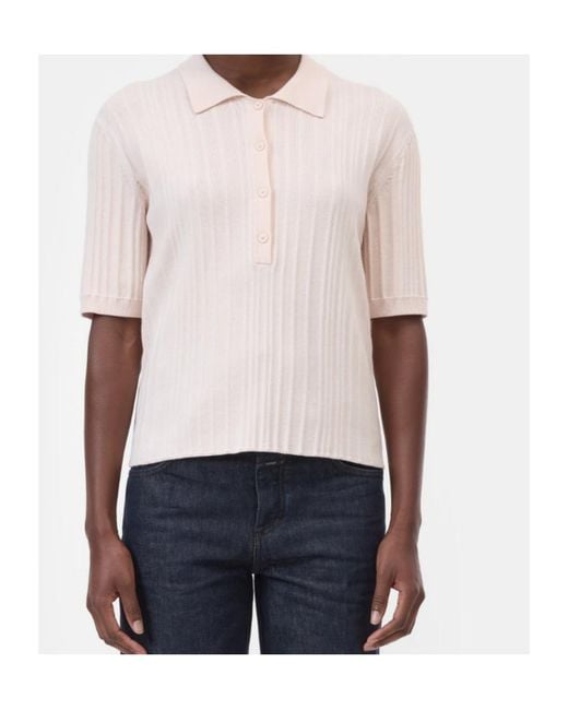 Closed Pink Ribbed Buttoned Polo Top