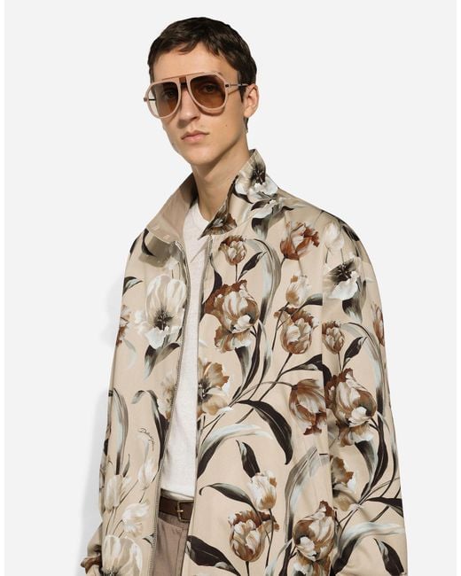 Dolce & Gabbana Natural Floral Printed Reversible High-Neck Jacket for men
