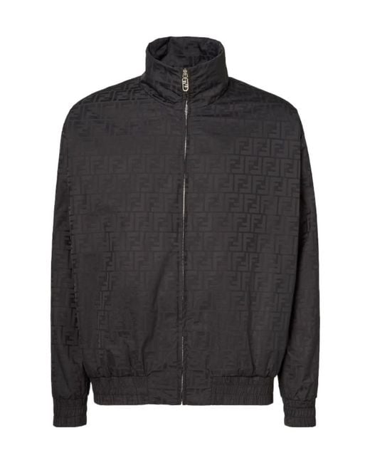 Fendi Black Ff Jacquard Zipped Bomber Jacket for men