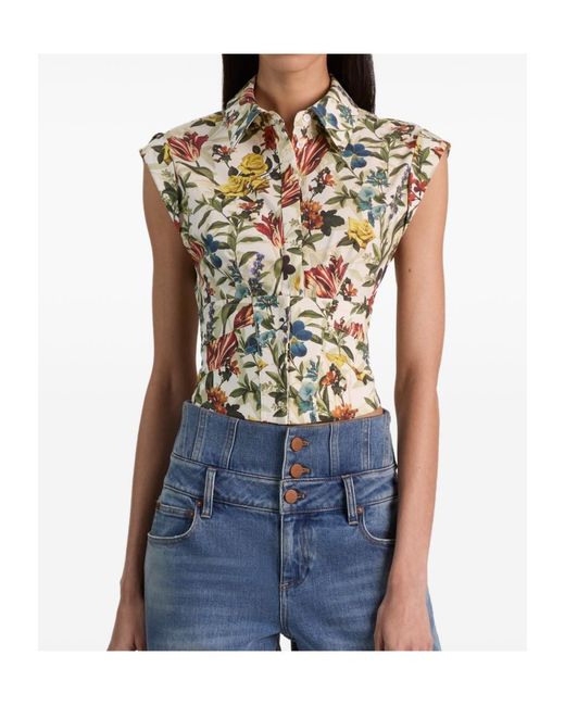 Alice + Olivia Metallic Kim Floral-Print Corset Top