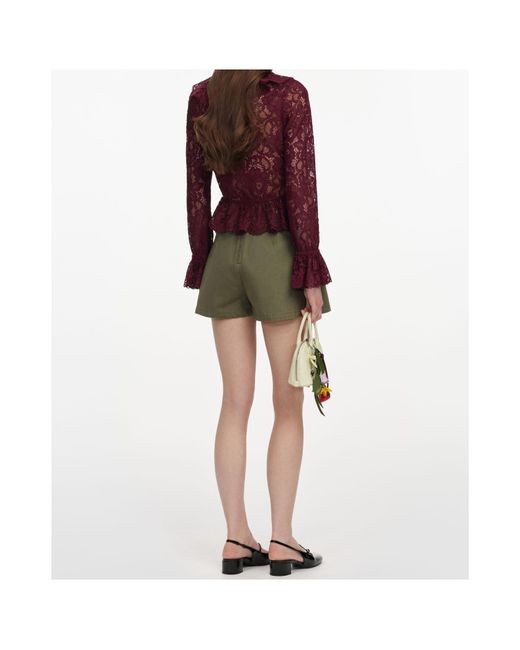 Self-Portrait Red Ruffled Lace-Overlay Top