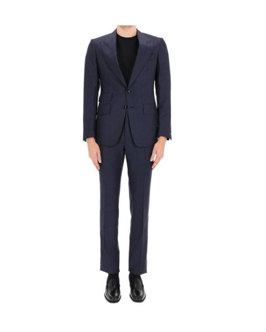 Tom Ford Blue Check Two-Piece Suits for men