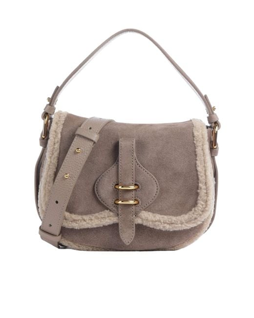 Coccinelle Multicolor Shearling-Trim Suede Shoulder Bag
