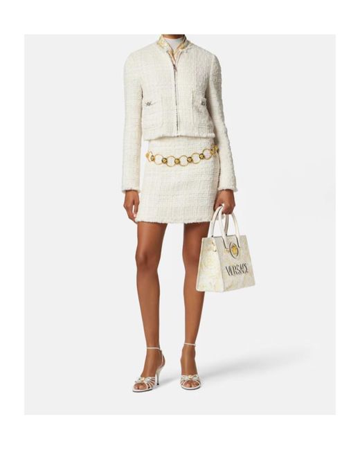 Versace White La Medusa Printed Small Tote Bag