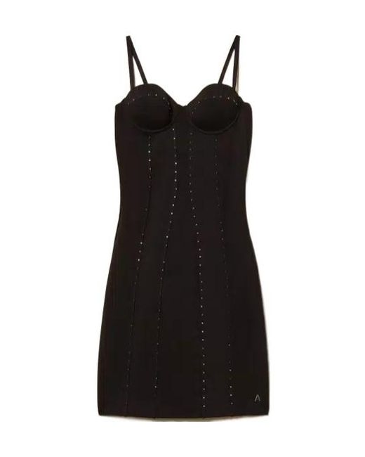 Twinset Black Rhinestones-Embellishment Mini Dress