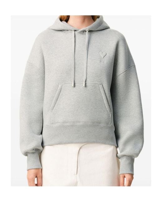 AMI Gray Embossed-Logo Hoodie for men