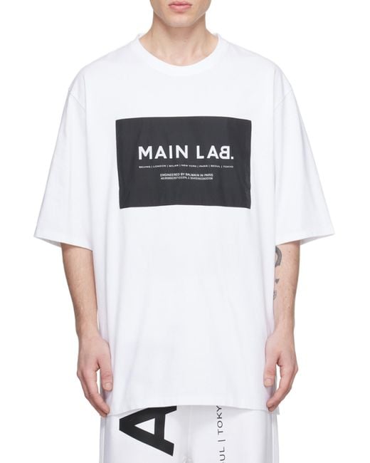Balmain White Logo Detailed Crewneck T-Shirt for men