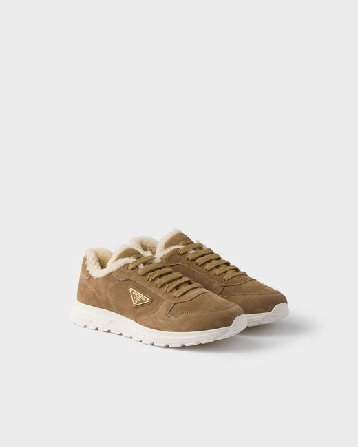 Prada Brown Prax Suede Sneakers for men