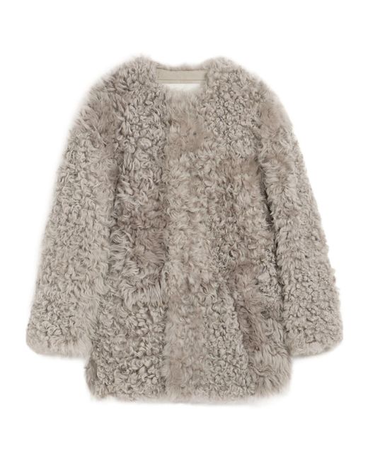 AMI Gray Shearling Short Coat