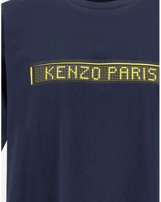 KENZO Blue Paris Logo Printed Crewneck T-Shirt for men