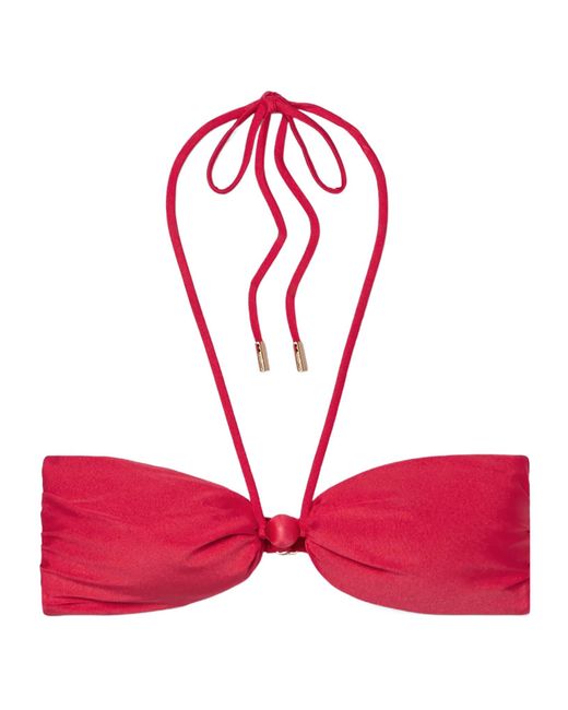 Cult Gaia Red Euphrasia Embellished Halterneck Bikini Top