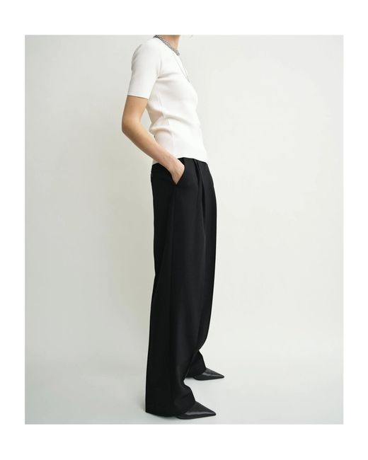 Totême Black Totême Double-Pleat Tailored Trousers