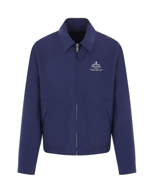 Prada Blue Logo Printed Zipped Jacket for men