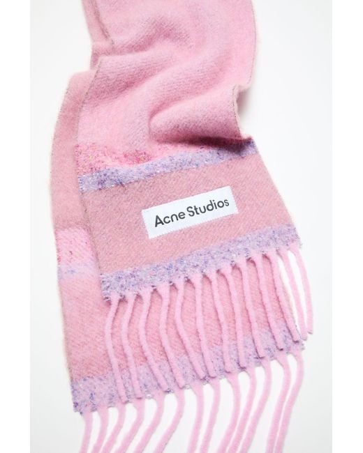 Acne Pink Fringed Logo Scarf
