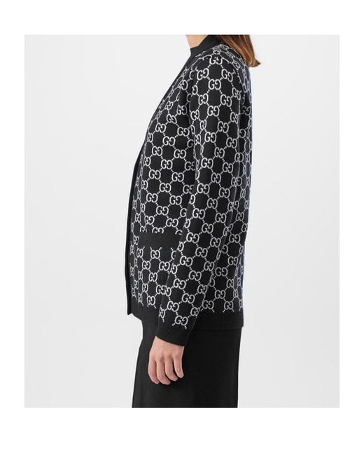 Gucci Black Gg Reversible Jacquard Cardigan