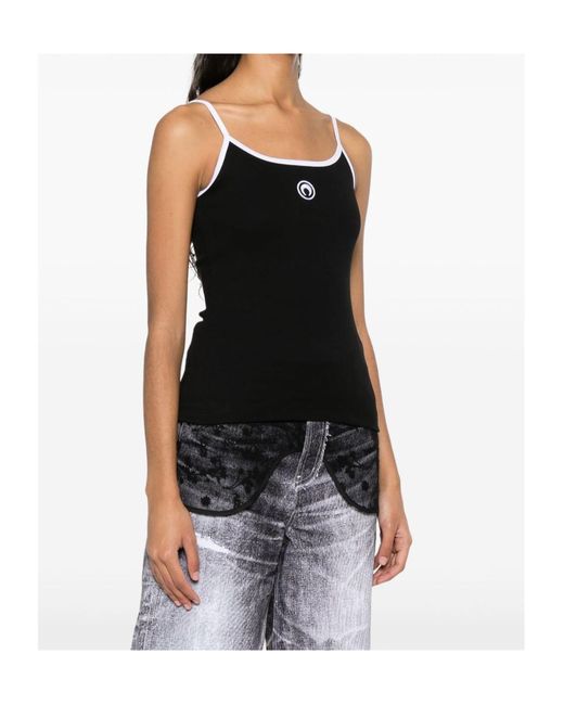 MARINE SERRE Black Contrast Trim Moon Logo Ribbed Tank Top