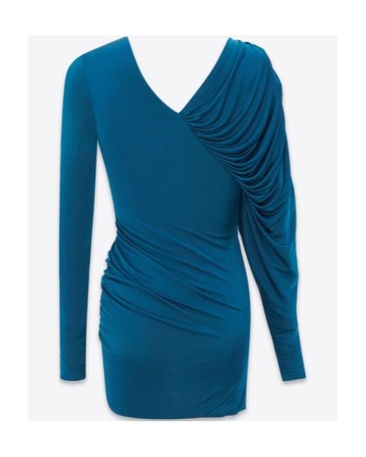 Saint Laurent Blue Draped Long-Sleeved Dress