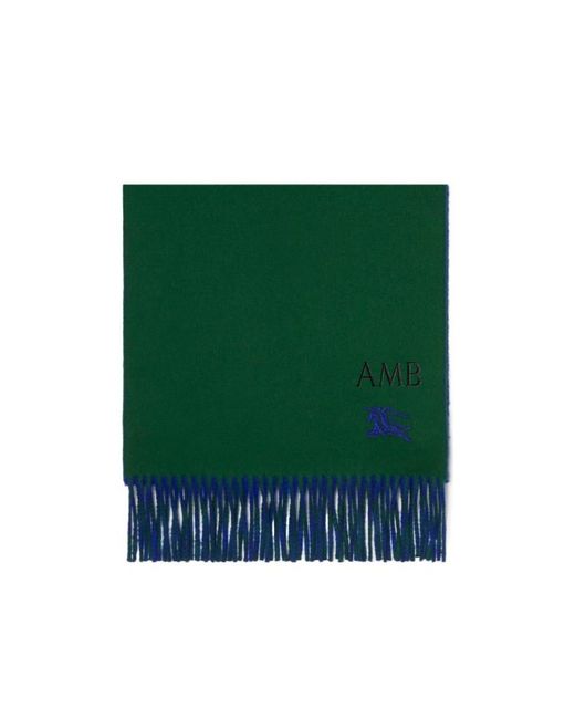 Burberry Green Ekd Embroidered Reversible Fringed Scarf for men