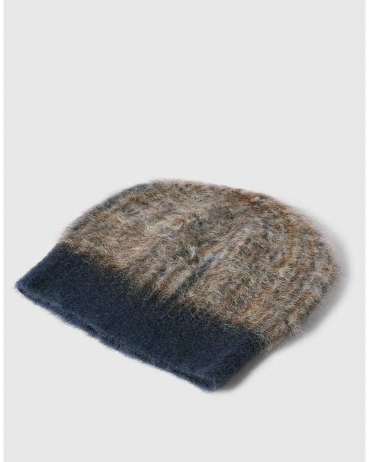 Brunello Cucinelli Gray Mohair And Would Prince Of Wales Double-Knit Beanie Hat