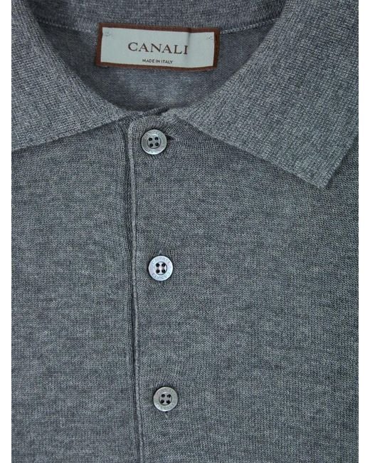 Canali Gray Long-Sleeve Polo Shirt for men